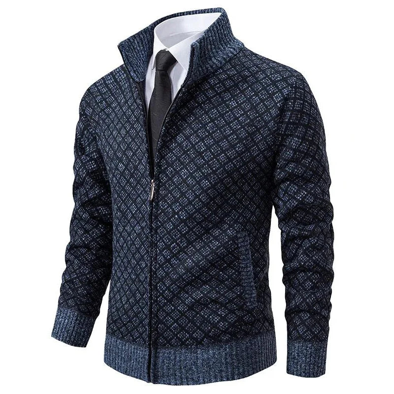 Adam – Strukturierter Strick-Cardigan mit Stehkragen im eleganten Herren-Look