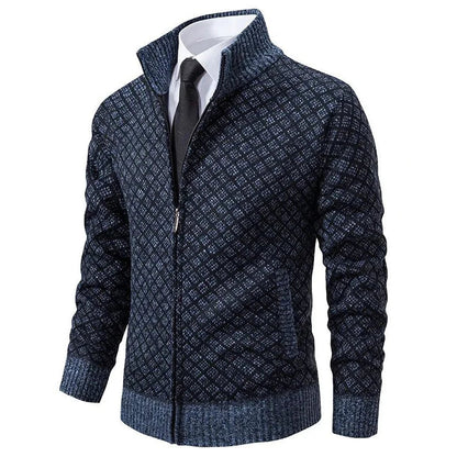 Adam – Strukturierter Strick-Cardigan mit Stehkragen im eleganten Herren-Look