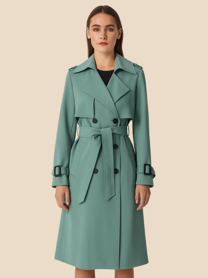 Amalia - Damen Trenchcoat mit Bindegürtel und Doppelknopfleiste