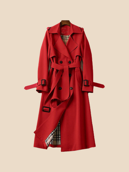 Amalia - Damen Trenchcoat mit Bindegürtel und Doppelknopfleiste