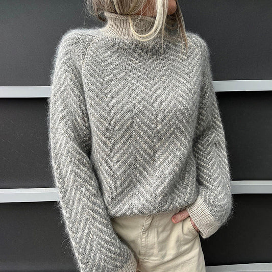 Mara - Damen Strickpullover mit Stehkragen und Muster