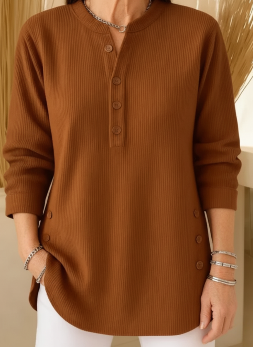 Agnieszka – Geripptes Longsleeve-Henley im gemütlichen Casual-Look für Damen