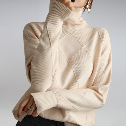 Alina - Damen  kaschmir Rollkragenpullover mit Rautenstruktur