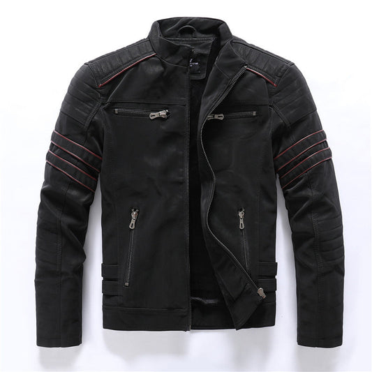 Damon - Herren Bikerjacke im Lederlook mit Stehkragen