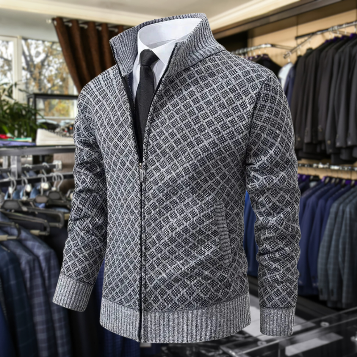 Adam – Strukturierter Strick-Cardigan mit Stehkragen im eleganten Herren-Look