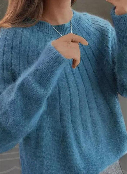 Alina – Damen Strickpullover weich Oversize Langarm Rundhals