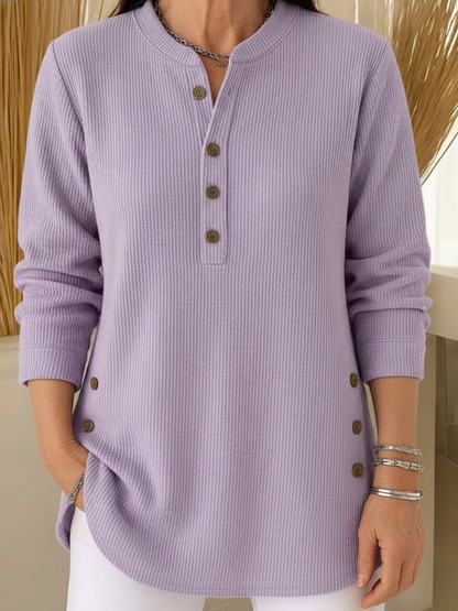 Agnieszka – Geripptes Longsleeve-Henley im gemütlichen Casual-Look für Damen