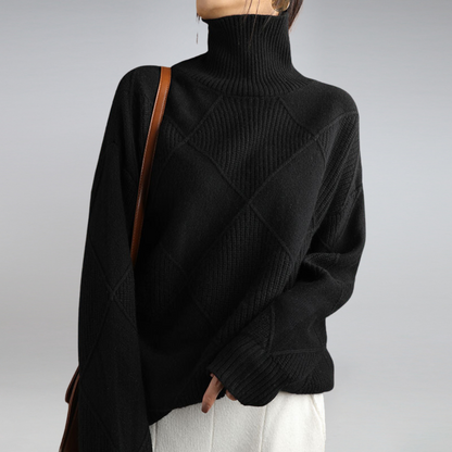 Alina - Damen  kaschmir Rollkragenpullover mit Rautenstruktur