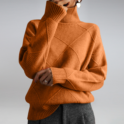 Alina - Damen  kaschmir Rollkragenpullover mit Rautenstruktur