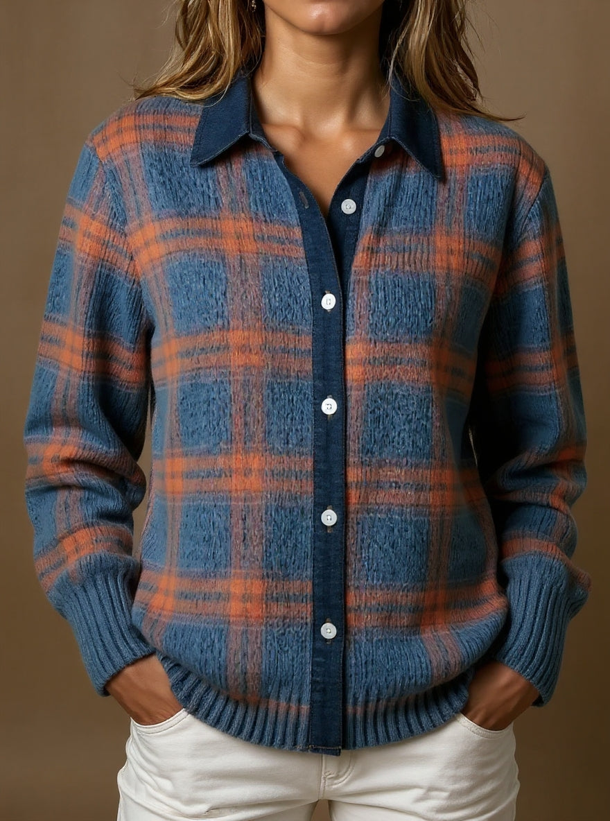 Chloe – Weich gefütterte Karodruck-Strickbluse für Damen im modernen Cozy-Look