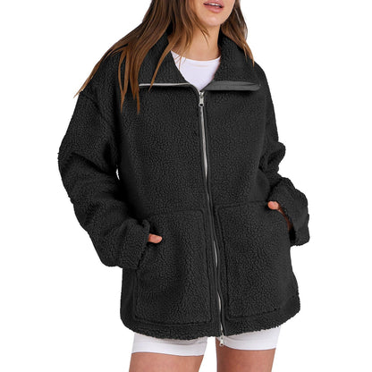 Amaya – Damen Teddyjacke mit Reißverschluss und Taschen
