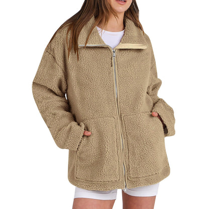 Amaya – Damen Teddyjacke mit Reißverschluss und Taschen