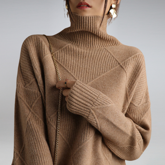 Alina - Damen  kaschmir Rollkragenpullover mit Rautenstruktur