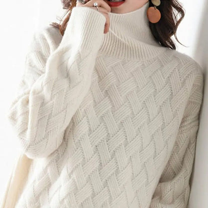 Sophie - Damen kaschmir iStrickpullover mit Zopfmuster und Stehkragen