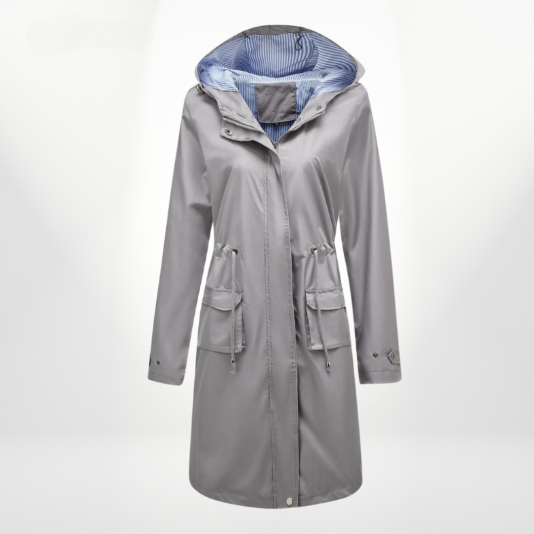 Amira - Damen Trenchcoat lang wasserdicht mit Kapuze