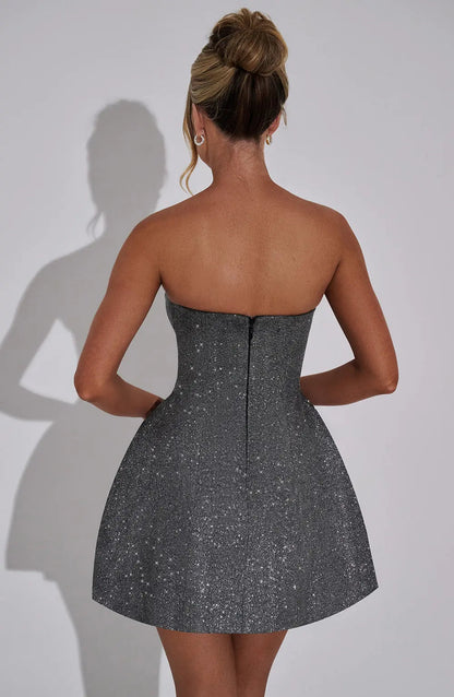 Liora - Damen Minikleid funkelnd mit ausgestelltem Rock