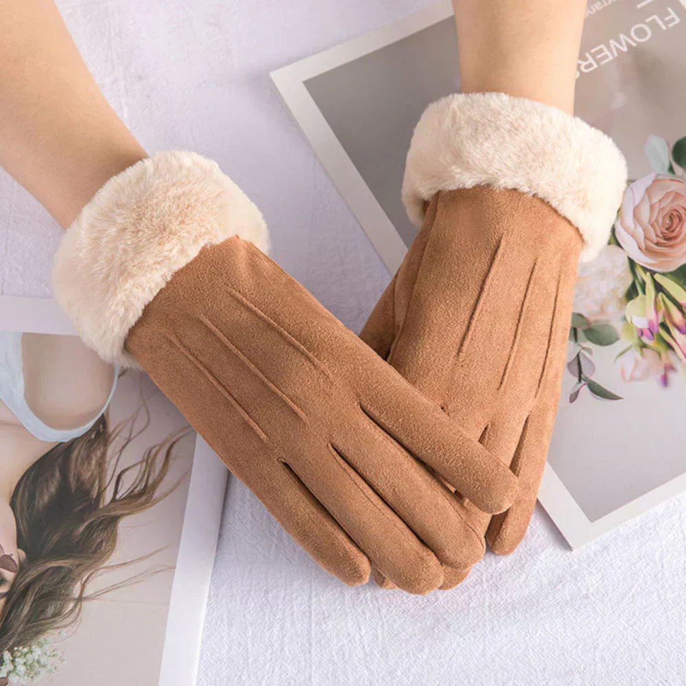 Lucia – Wildleder-Handschuhe mit Kunstfellfutter für Damen