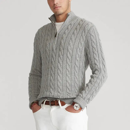 Jonas – Strukturierter Herren Strickpullover mit halbem Reißverschluss