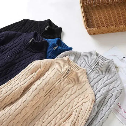 Jonas – Strukturierter Herren Strickpullover mit halbem Reißverschluss