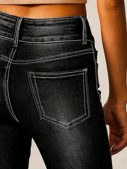 Elena – Damen Schlagjeans mit hoher Taille und Doppelknopf-Design