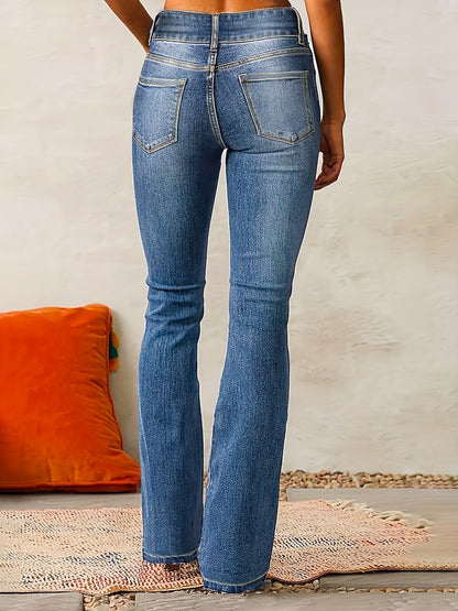 Elena – Damen Schlagjeans mit hoher Taille und Doppelknopf-Design