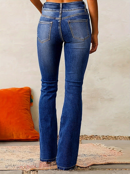 Elena – Damen Schlagjeans mit hoher Taille und Doppelknopf-Design