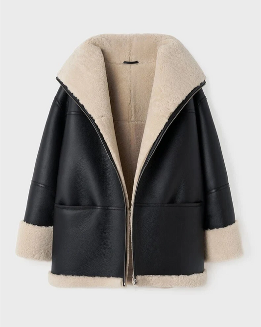 Alina - Damen Lammfelljacke mit Reißverschluss und Umlegekragen Winter