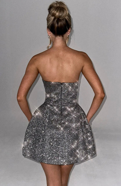 Liora - Damen Minikleid funkelnd mit ausgestelltem Rock