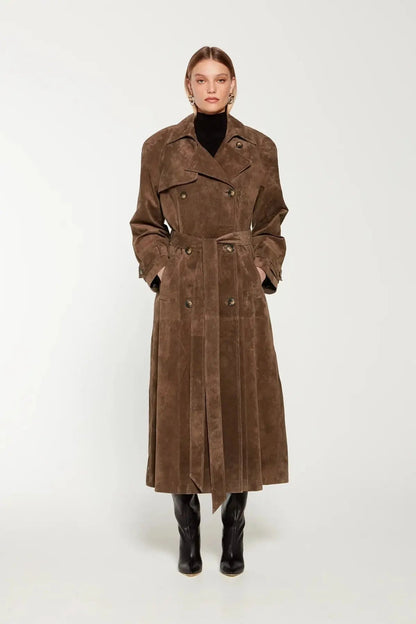 Helena - Damen Trenchcoat lang aus Wildleder