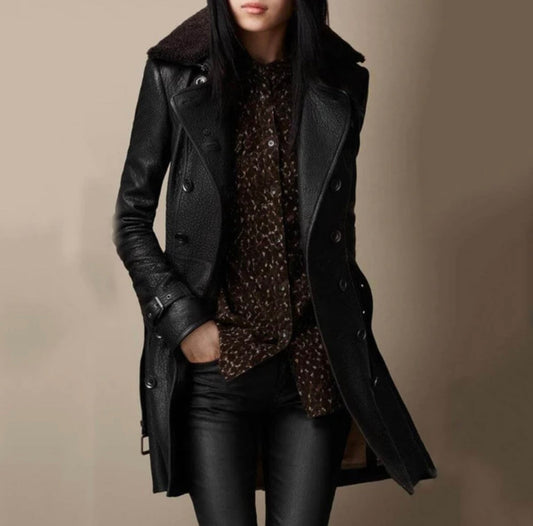 Elara – Edler Leder Trenchcoat Damen
