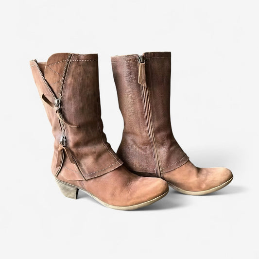 Karolina – Stilvolle Leder Damenstiefel mit Reißverschluss