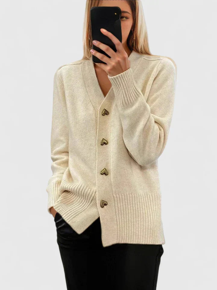Lena – Damen-Strickcardigan mit Eleganter Herzknopfleiste