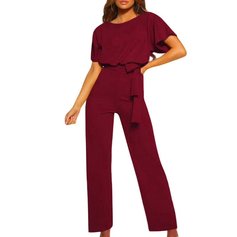 Soraya – Damen Jumpsuit mit Taillengürtel und weitem Bein