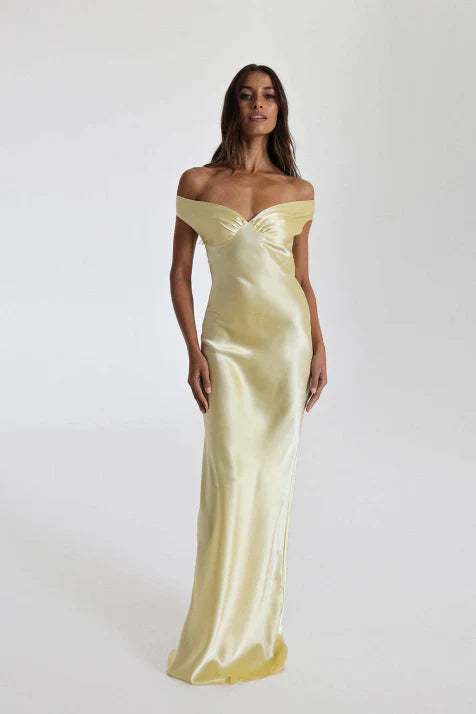 Aria – Damen Abendkleid Satin Off-Shoulder