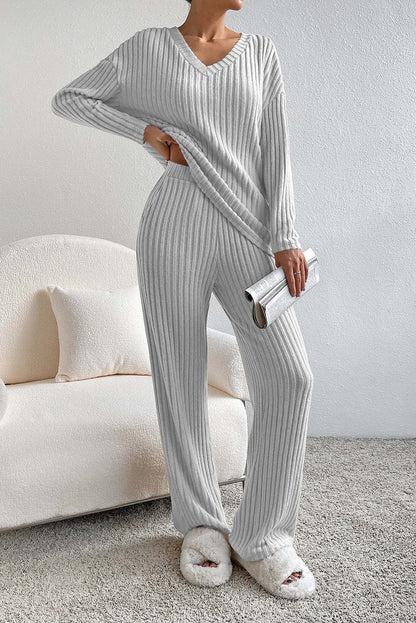 Noelia – Damen Strick-Set mit V-Ausschnitt Pullover und passender Hose