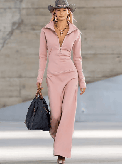 Lena – Figurschmeichelnder Zip-Collar Maxidress für Damen
