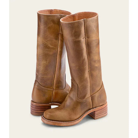 Alva – Damen Lederstiefel in Braun mit Blockabsatz