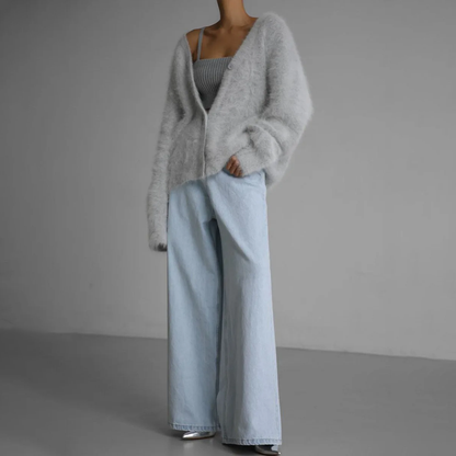 Elena - Damen kaschmir Strickjacke mit V-Ausschnitt
