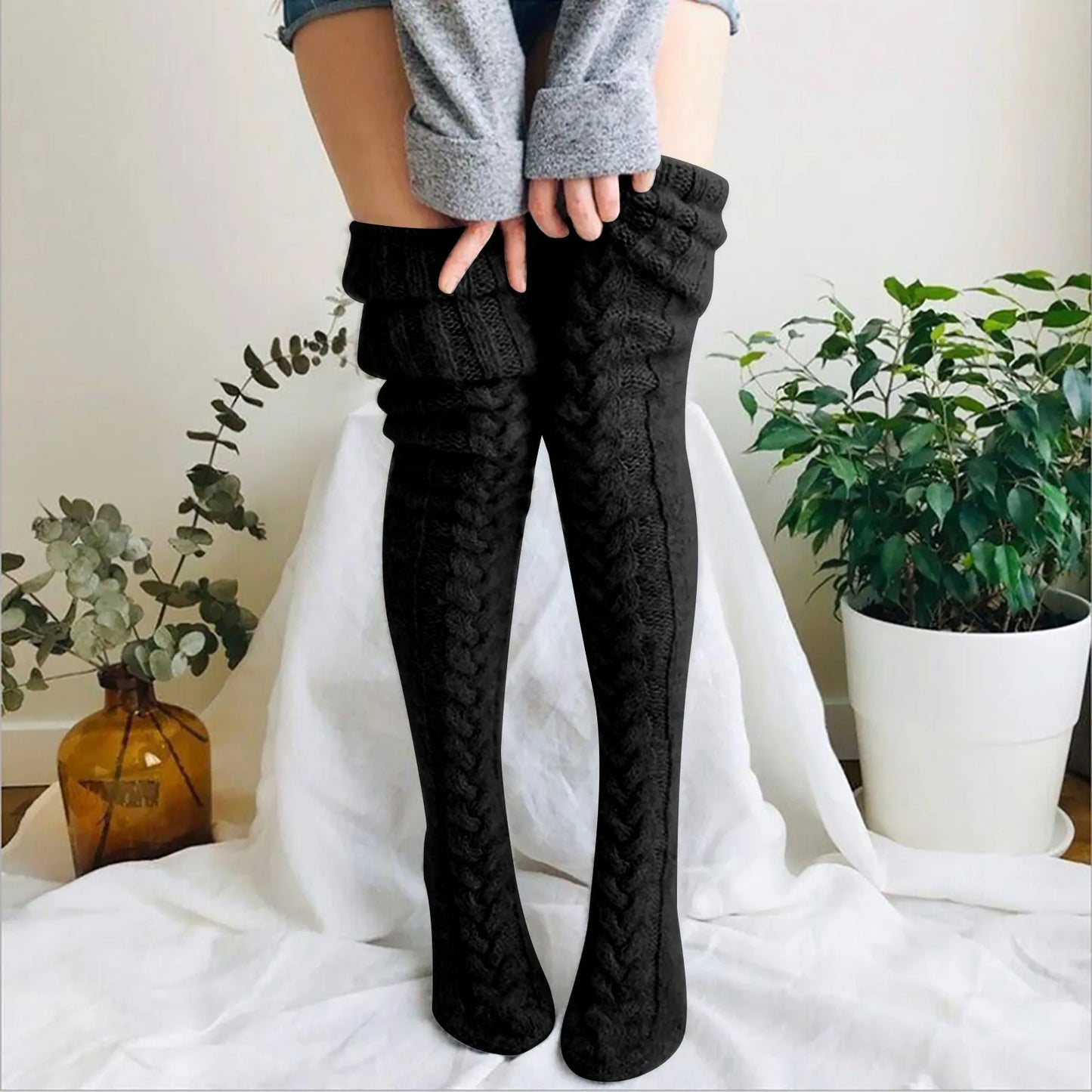 Isabella – Strick-Overknee-Socken mit Zopfmuster für Damen