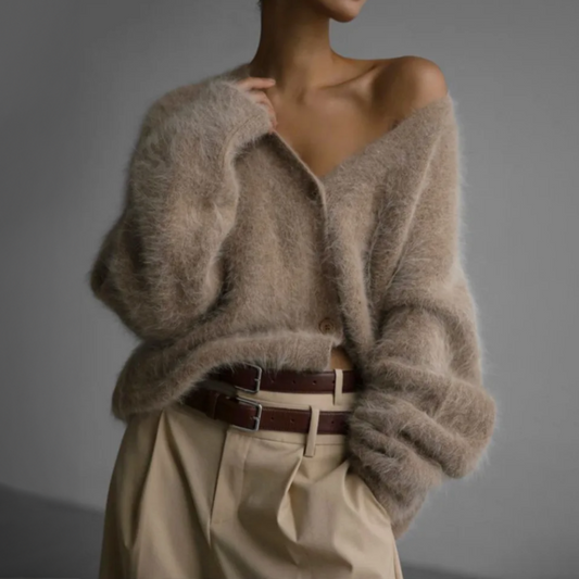 Elena - Damen kaschmir Strickjacke mit V-Ausschnitt