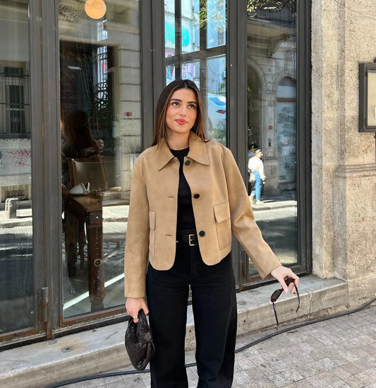 Mia – Damen Lederjacke kurz mit Kragen