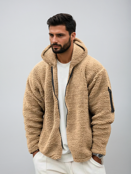 Jonas - Herren winter Teddyjacke mit Kapuze Reißverschluss