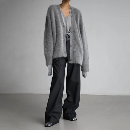 Elena - Damen kaschmir Strickjacke mit V-Ausschnitt