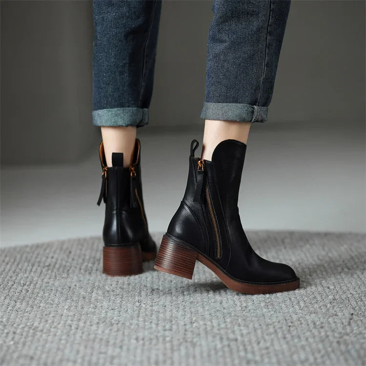 Lena – Lederstiefeletten mit Blockabsatz Damen