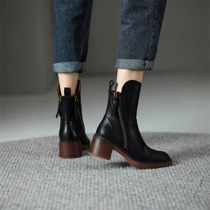 Lena – Lederstiefeletten mit Blockabsatz Damen