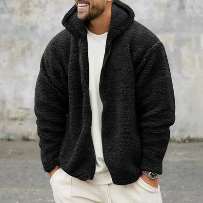 Jonas - Herren winter Teddyjacke mit Kapuze Reißverschluss