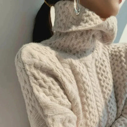 Hannah – Damen Winterpullover Strick Rollkragenpullover mit Zopfmuster