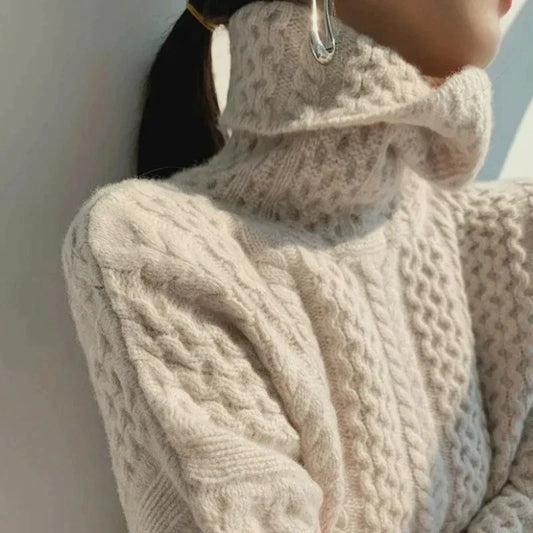 Hannah – Damen Winterpullover Strick Rollkragenpullover mit Zopfmuster