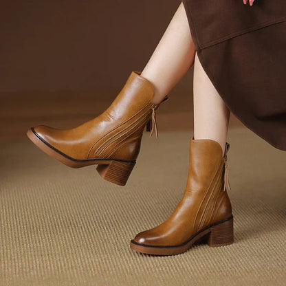 Lena – Lederstiefeletten mit Blockabsatz Damen