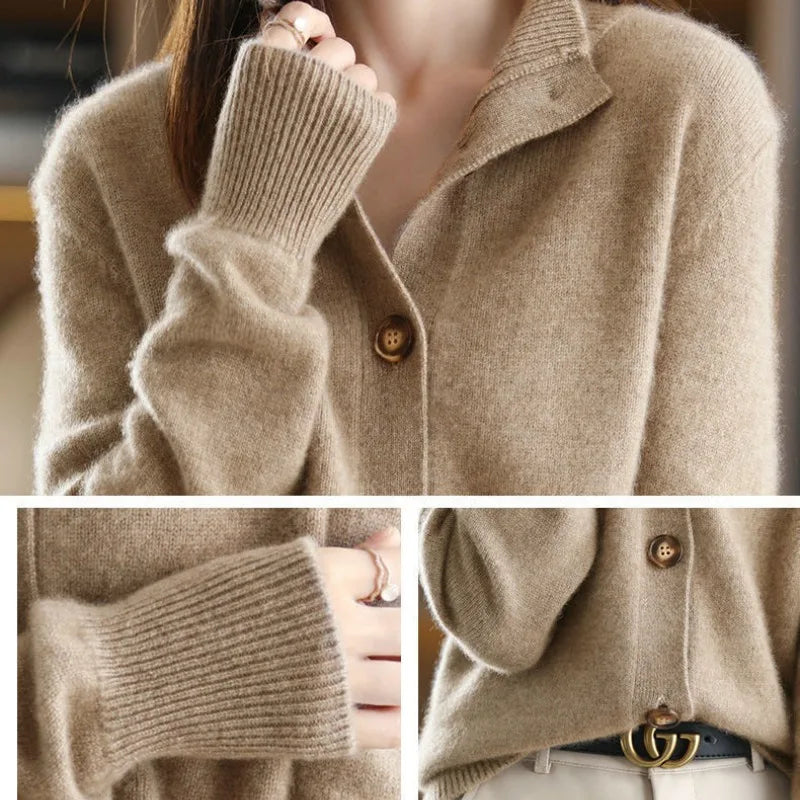 Mara - Damen kaschmir Strickcardigan mit Knopfleiste